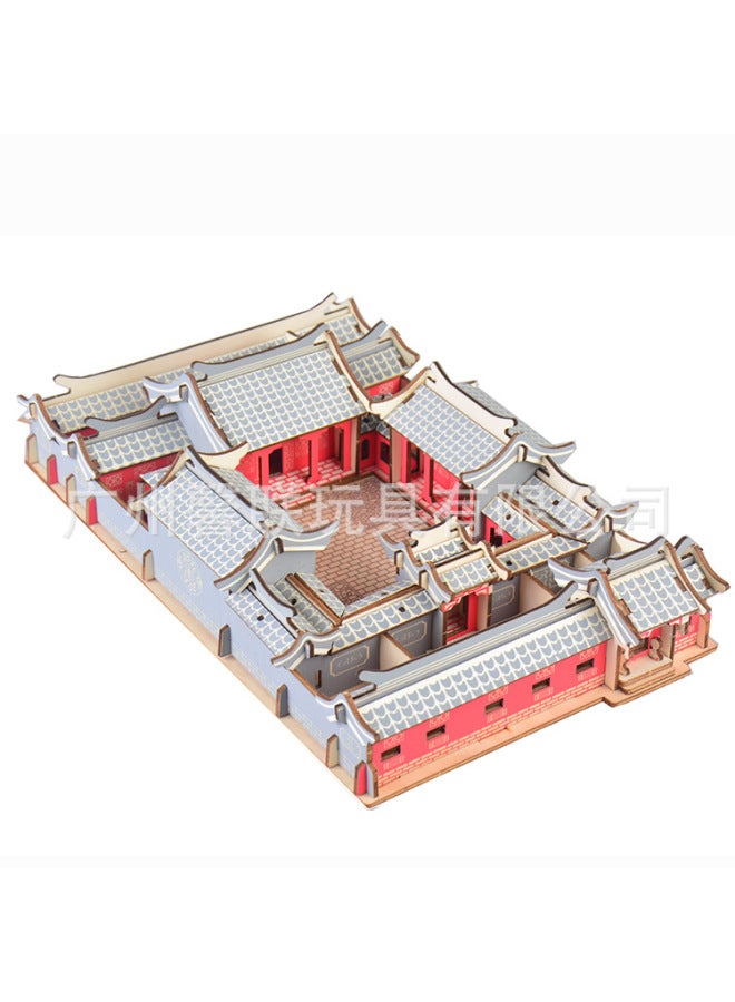 DIY Handmade Wooden Assembled Beijing Courtyard Model Wooden 3D Jigsaw Puzzle Educational Toy Children's Gift-Color:XF-G026H Beijing Courtyard - Image 3